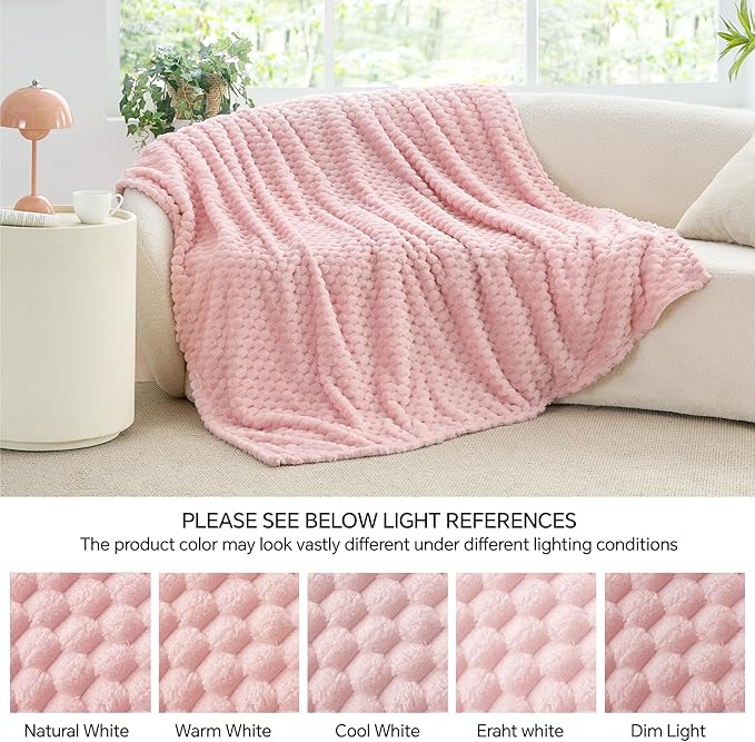 BEDELITE Fleece Blanket - 3D Jacquard Decorative Pink King Size Blankets for Bed, Soft and Cozy Warm Plush Fluffy Blanket All Seasons Suitable, 108x90Inches