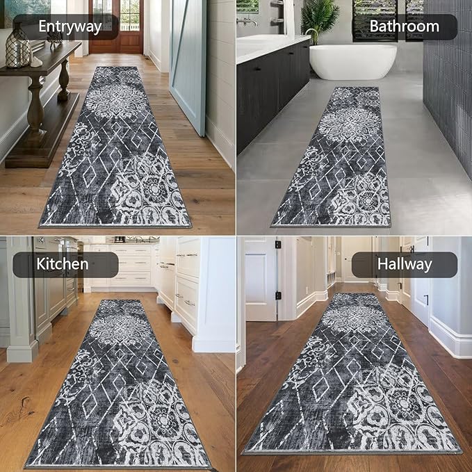 HEBE Hallway Runner Rug 2'8''x8' Washable Vintage Distressed Area Rugs Non Slip Laundry Rug Runner Boho Floor Carpet Runners for Hallways Entryway Laundry Room Kitchen Bathroom