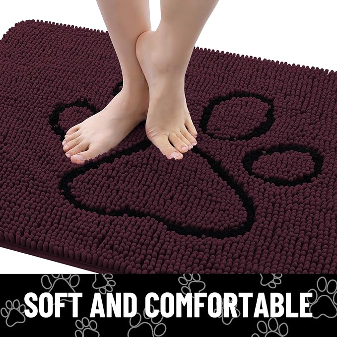 Smiry Dog Door Mat for Muddy Paws, Absorbent Dirt Trapper Non Slip Quick Dry Washable Chenille Mat for Mud Dogs, Entry Rug for Indoor and Outdoor (48x30 Inches, Russet and Black)