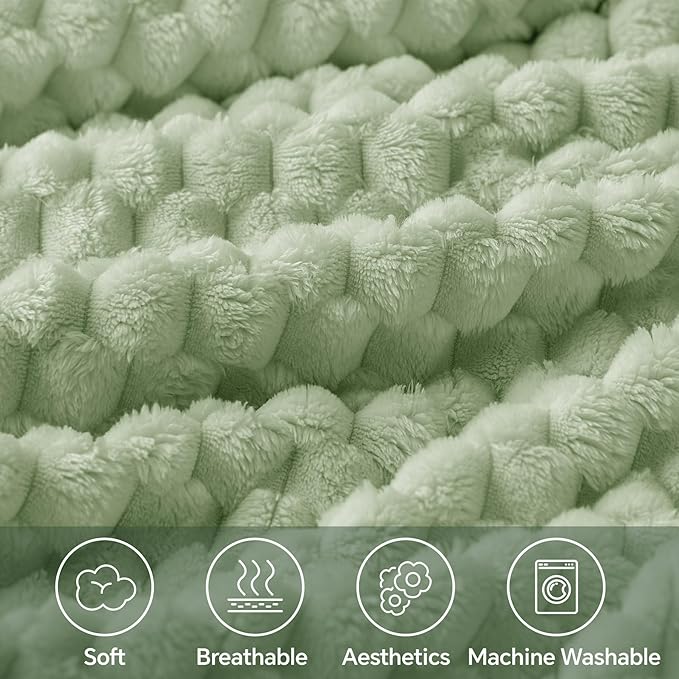 BEDELITE Fleece Blanket - 3D Jacquard Decorative Sage Green Twin Blankets for Couch & Bed, Soft and Cozy Warm Plush Fluffy Blanket All Seasons Suitable, 60x80Inches