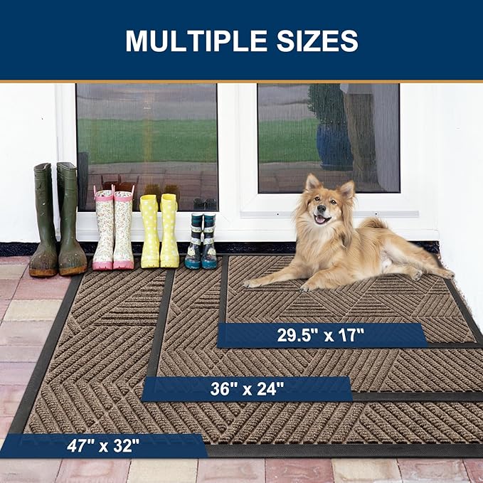 Smiry Front Door Mat Outside Entrance, Heavy Duty Sturdy Natural Rubber Doormat, Trap Dirt and Moisture, Easy Clean Low Profile Welcome Floor Mats for Indoor Outdoor Entry, 35X23 Inch, Brown