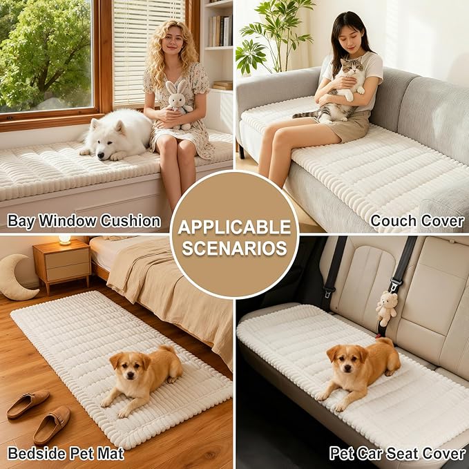 hyha Couch Covers for Dogs Washable, Non Slip Plush Dog Sofa Protectors, Fuzzy Pet Couch Covers for 3 Cushion Sofa Pet Friendly (White, 27.6" x 82.7")