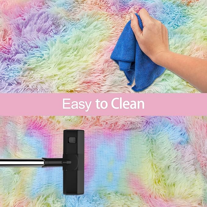 Fluffy Rainbow Rug for Girls Bedroom 2x6 Feet Kawaii Tie Dye Runner Rug Cute Colorful Unicorn Area Rug for Kids Teens Nursery Baby Princess Room Living Room Dorm Home Decor Mat Carpets