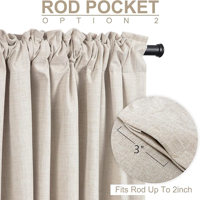 100% Blackout Shield Linen Blackout Curtains for Bedroom 90 Inches Long, Back Tab/Rod Pocket Living Room Drapes, Thermal Insulated Blackout Curtains 1 Panel Set, 100" W x 90" L, Cream
