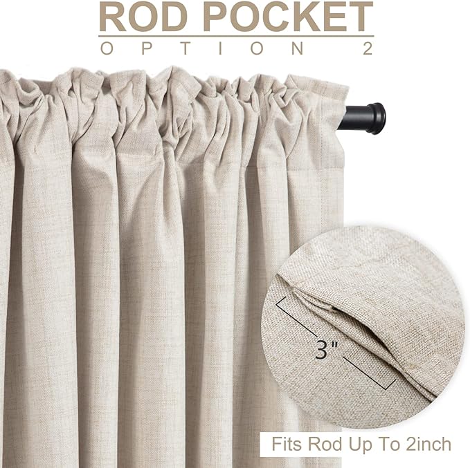 100% Blackout Shield Linen Blackout Curtains for Bedroom 90 Inches Long, Back Tab/Rod Pocket Living Room Drapes, Thermal Insulated Blackout Curtains 2 Panels Set, 50" W x 90" L,Cream
