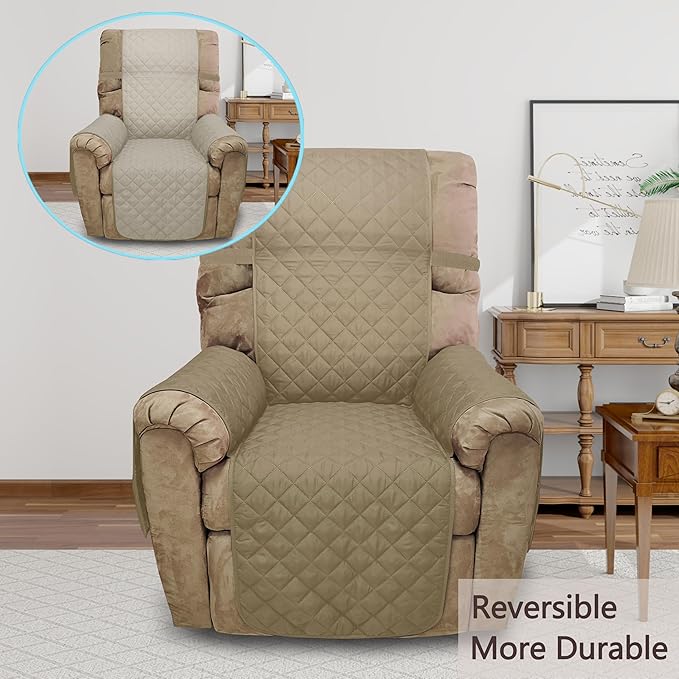 Recliner Chair Covers Reversible Sofa Cover Couch Cover for Pets Lazy Boy Furniture Protector(28''Recliner,Camel/Beige)