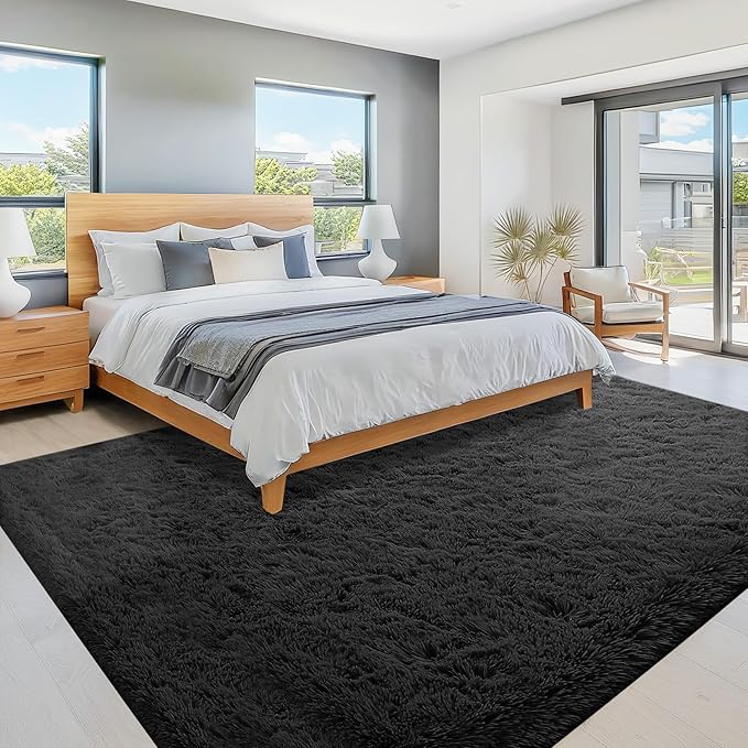 8x10 Area Rugs for Living Room: Fluffy Shag Soft Washable Rug Large Fuzzy Plush Indoor Carpet for Bedroom Nursery Playroom Kids Girls Boys Room (Black, 8'x10')