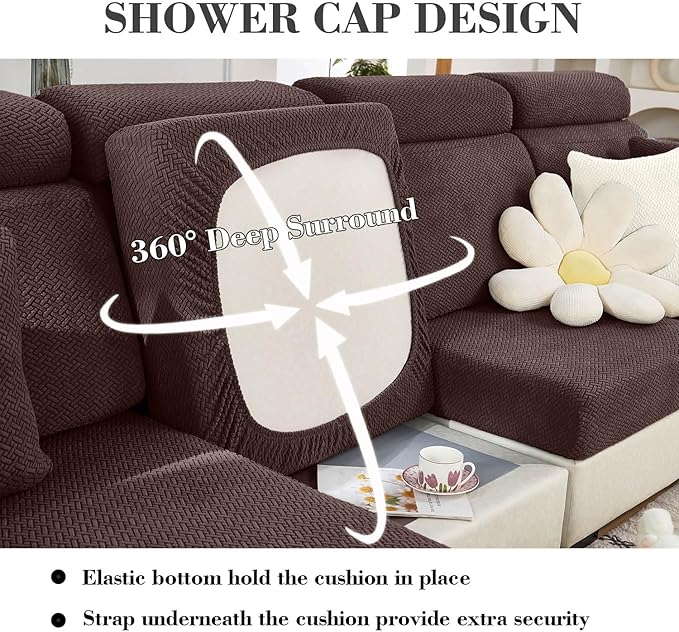 Sofa Covers Couch Covers for Sofa Pet Friendly Couch Cushion Covers Universal Sofa Covers Washable Stretch Slipcovers for Sectional Sofa (Texture Brown, Chaise Cover)