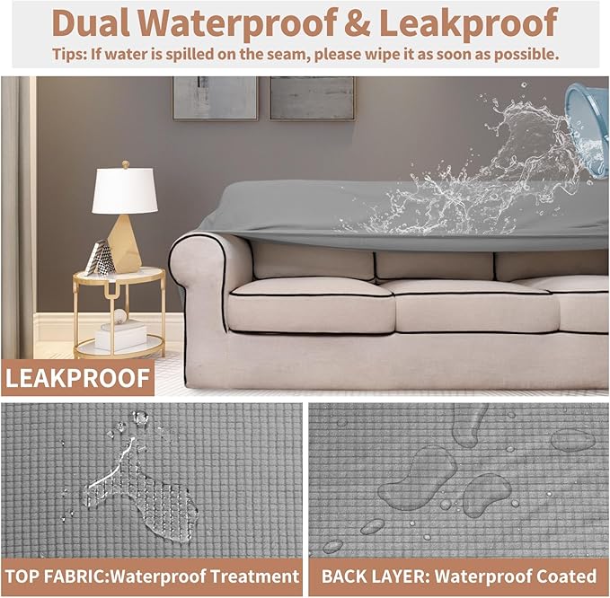 Easy-Going 100% Waterproof Chair Couch Cover, Dual Waterproof Sofa Cover, Stretch Jacquard Sofa Slipcover, Leakproof Furniture Protector for Kids, Pets, Dog and Cat (Chair, Light Gray)