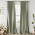 Sage Green 100% Blackout Linen Curtains 90 Inch Length 2 Panels Set for Living Room Bedroom Back Tab Thermal Insulated Black Out Drapes Room Darkening Window Curtains 90 Inches Long