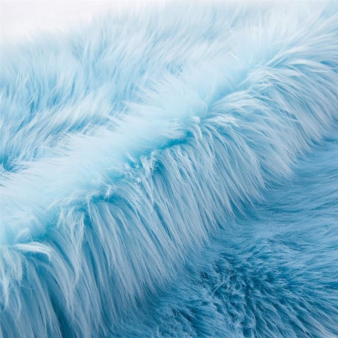 EasyJoy Ultra Soft Fluffy Shaggy Area Rug Faux Fur Rug Chair Cover Seat Pad Fuzzy Area Rug for Bedroom Floor Sofa Living Room (2 x 6 ft Sheepskin, Sky Blue)