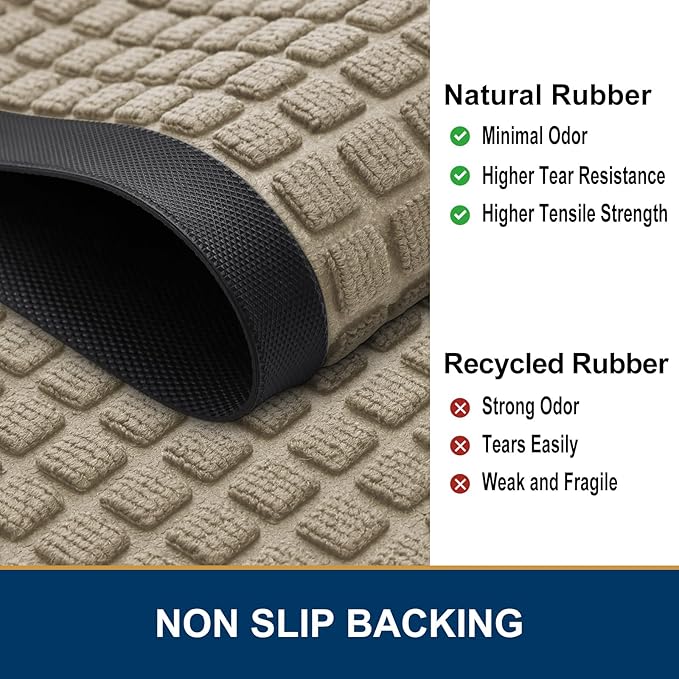 Smiry Front Door Mat Outside Entrance, Heavy Duty Natural Rubber Doormat, Non Slip, Trap Dirt and Moisture, Easy Clean, Low Profile Welcome Floor Mats for Indoor Outdoor Entry, 71x23 Inch, Beige