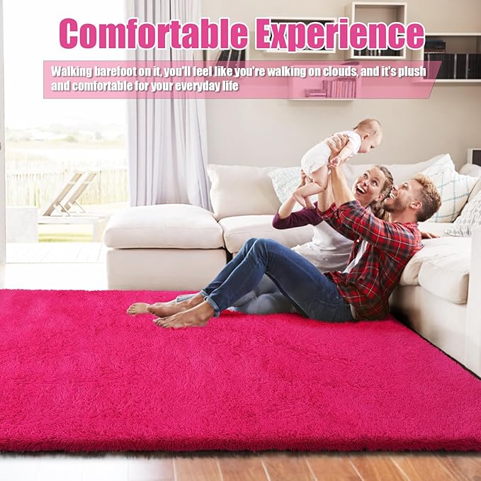 8x10 Fluffy Area Rugs for Living Room,Shag Area Rug for Bedroom,Soft Fuzzy Rug Non-Shedding Indoor Plush Carpet for Kids Bedroom Nursery Home Decor,Hot Pink