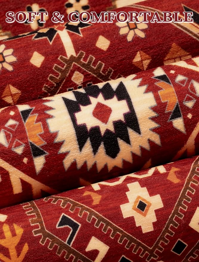 SERISSA Runner Rug for Hallways, 2'6"x8' Washable Non Slip Kitchen Runner Rug, Long Boho Rug Vintage Red Black Hallway Stair Ultra Soft Print Floor Carpet for Bedroom Bathroom Laundry Room