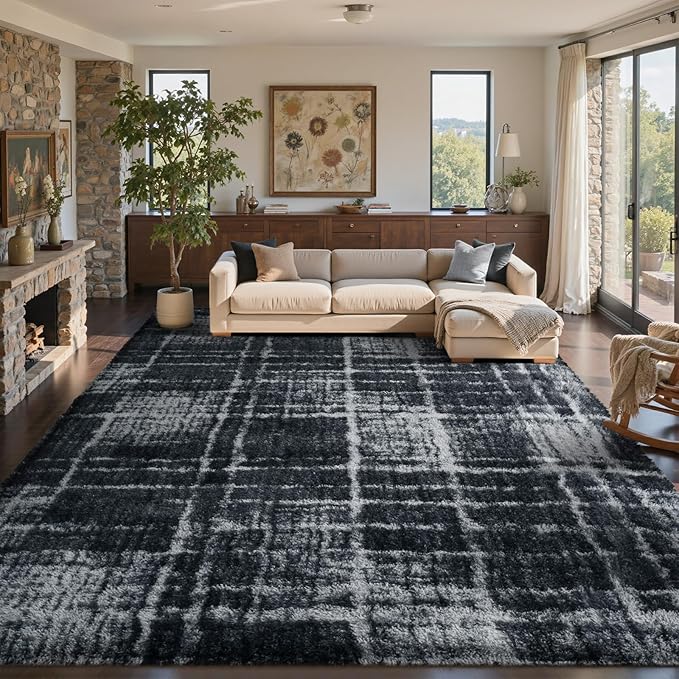9x12 Ft Extra Large Shag Rugs for Living Room, Ultra Soft Fluffy Furry Area Rugs for Bedroom Indoor Floor, Aesthetic Carpet for Kids Home Decor (Grey)