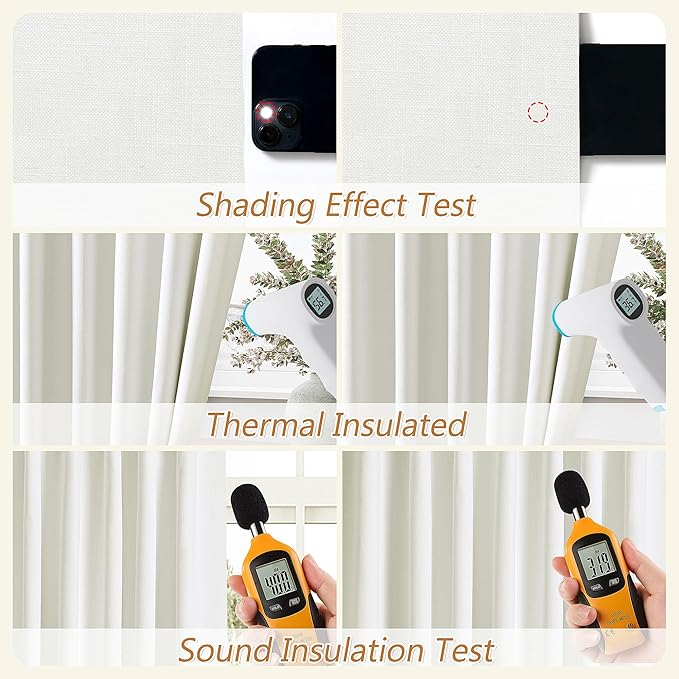 Guken Ivory 100% Blackout Linen Curtains 96 Inch Length 2 Panels Set for Living Room Bedroom Back Tab/Rod Pocket Thermal Insulated Black Out Drapes Room Darkening Window Curtains 96 Inches Long