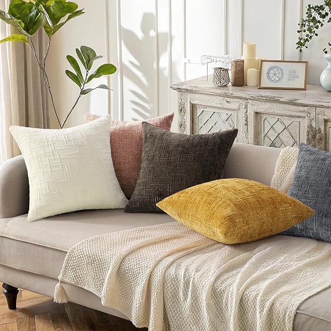 decorUhome Summer Pink Chenille Euro Sham Throw Pillow Covers 22x22 Set of 2 Textured Soft Cozy Slubby Couch Pillow Covers Modern Farmhouse Boho Decorative Pillow Cases for Bed Sofa Living Room