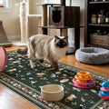 3x7 Washable Kitchen Runner Rug - Soft Low Pile Floral Animal Cat Print Rugs with Non-Slip Backing Waterproof Stain-Resistant Indoor Carpet for Hallway Entryway Bathroom Bedroom (Sage Green)