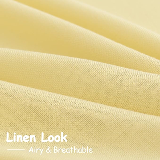 Yellow Linen Semi Sheer Curtains 108 Inches Long 2 Panels Set Back Tab Loop Pocket Linen Blend Boho Decor Large Window Curtain Extra Long Light Filtering Drapes High Ceiling for Living Room 52x108