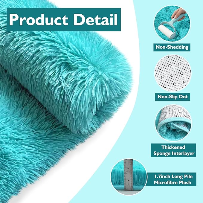yulidayang Soft Round Area Rug for Kids Bedroom, Fluffy Fuzzy Shaggy Rug 3'X3'for Living Room, Non Slip Circle Plush Rug for Girls Room Nursery Dorm Decor,Light Blue