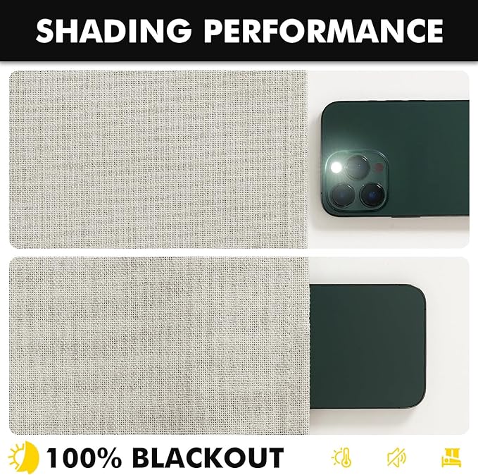MIULEE 100% Blackout Linen Curtains for Bedroom, Light Cream Solid Luxury Decor Thermal Insulation Room Darkening Drapes for Living Room Nursery Back Tab Rod Pocket 42 x 63 Inches, 2 Panels