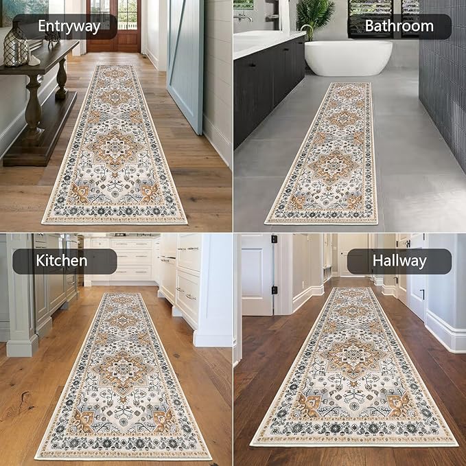 HEBE Hallway Runner Rug 2'x8' Washable Vintage Distressed Area Rugs Non Slip Laundry Rug Runner Boho Floor Carpet Runners for Hallways Entryway Laundry Room Kitchen Bathroom