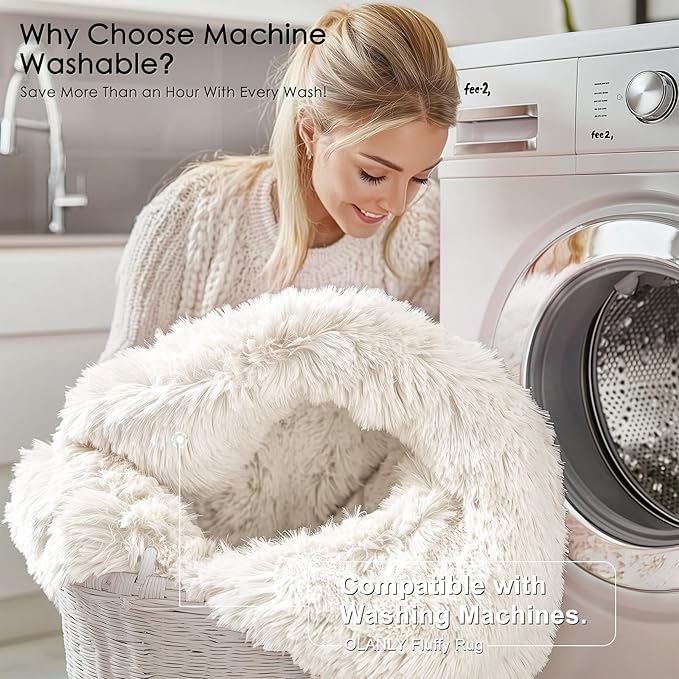OLANLY 2x8 Machine Washable Runner Rugs for Hallway, Soft Fluffy Shaggy Bedside Rugs for Bedroom, Living Room, Indoor Floor Carpet for Kids Girls and Boys, Nursery Rooms, Home Decor Aesthetic, Ivory