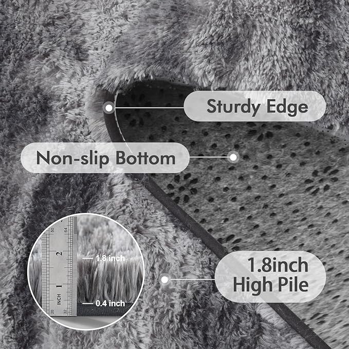 Area Rugs for Living Room, Tie-Dyed 4x6 Feet Soft Fluffy Shagg Plush Rug High Pile Large Indoor Modern Non-Slip Floor Carpet for Bedroom Nursery Kids Home Room Dorm Decor Aesthetic Grey