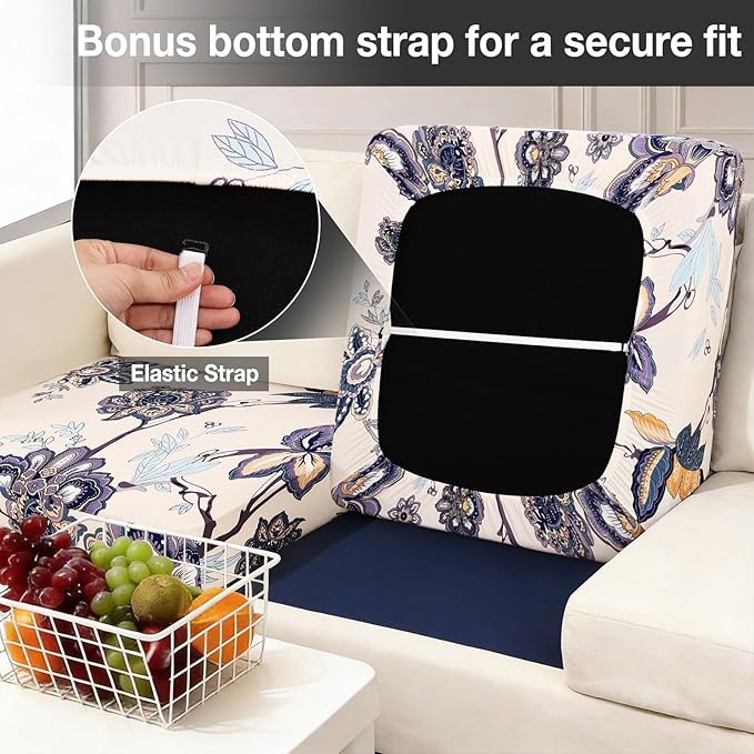 hyha 4Pcs Patio Cushion Covers, Stretch Outdoor Couch Cushion Covers, Washable Outdoor Chair/Sofa Slipcovers for Patio Furniture Cushions Protector with Elastic Bottom(Vintage Flower,Cover Only)