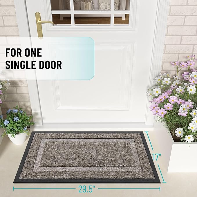 OLANLY Front Door Mat Indoor Outdoor Entrance, Waterproof All-Season, All-Weather Doormat, Sturdy Natural Rubber, Low Profile, Easy Clean Patio Porch Entryway Mat, 47x23, Khaki and White