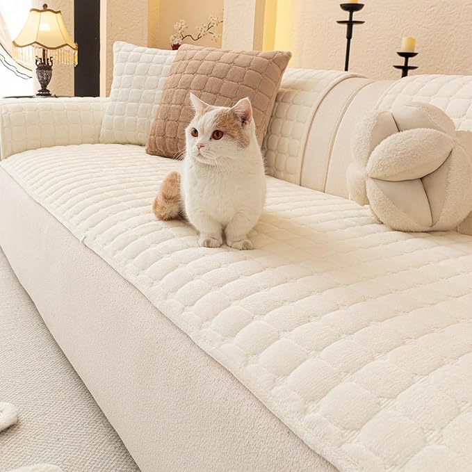 Velvet Couch Covers for Dogs, Dog Sectional Couch Covers, Pet Couchs Cover for Loveseat, Couchs Protector for Dogs, Sectional Sofa Cover for Pet Washable(1PC,Beige White,27.6"×59")