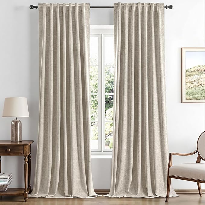 MIULEE 100% Blackout Linen Curtains for Bedroom, Stone Solid Luxury Decor Thermal Insulation Room Darkening Drapes for Living Room Nursery Back Tab Rod Pocket 42 x 96 Inches, 2 Panels