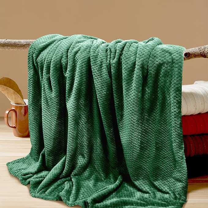4 Pack Fleece Throw Blankets 50x60 Inches – 270 GSM Ultra Soft Flannel, Oeko-TEX Standard 100 Certified, Lightweight 3D Waffle Texture, No Shedding/Pilling, for Bed, Couch, Sofa, All Season (Green)