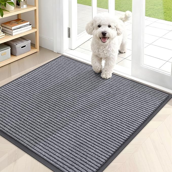 OLANLY Front Door Mat Indoor Outdoor Entrance, Waterproof Heavy Duty Doormat, Fade Resistant, Low Profile, Easy Clean Patio Porch Welcome Floor Mats for Entry, 35x30, Light Gray