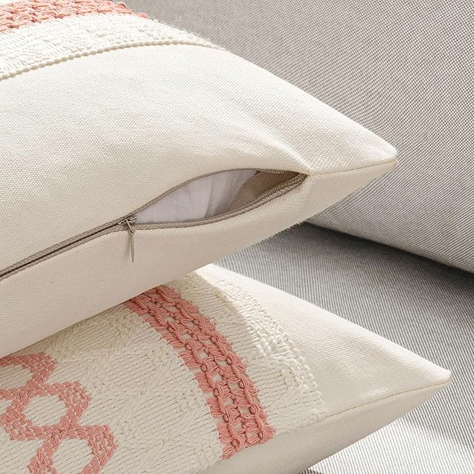 MIULEE Set of 2 Coral Red Boho Valentines Decorative Lumbar Pillow Covers 12x20 Inch Farmhouse Rustic Couch Throw Pillows Modern Spring Cushion Covers Cute Macrame Woven Home Decor for Bed Sofa Chair