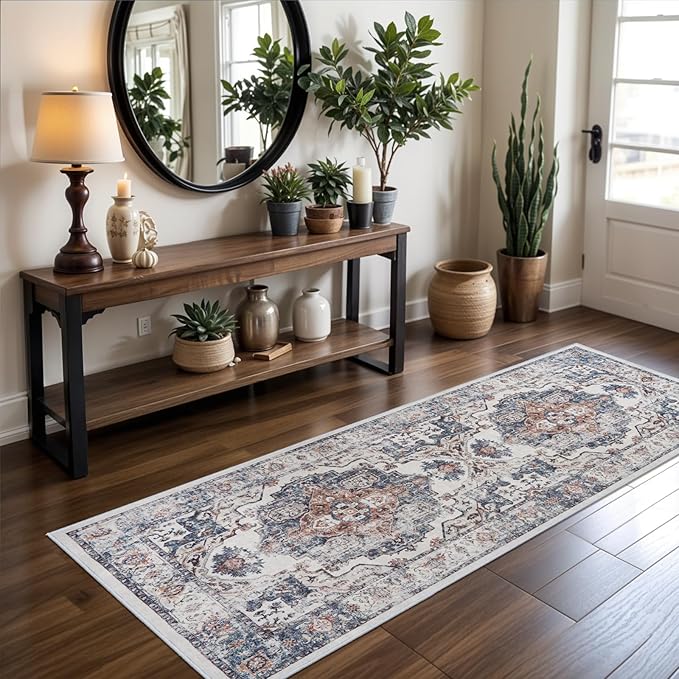 2x5 Washable Hallway Runner Rug: Indoor Farmhouse Non-Slip Entry Kitchen Rugs Oriental Thin Light Weight Carpet for Living Room Bedroom Soft Water Resisitant Floor Mat for Bathroom Laudry(2X5,Brick)