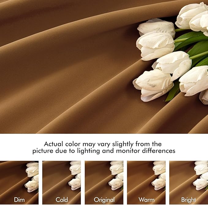 MIULEE Golden Brown Back Tab Blackout Curtains 63 Inch Length 2 Panels Set for Living Room Bedroom Privacy, Rod Pocket/Pinch Pleat Thermal Insulated Room Darkening Pleated Light Blocking Drapes