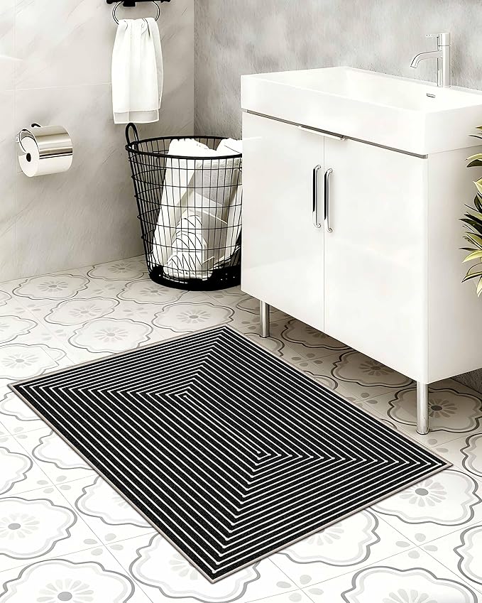 Latte&Fog 2x3 Entryway Rug, Small Modern Abstract Door Mat, Washable Kitchen Rug, Boho Non Slip Low Pile Carpet for Indoor Kitchen, Entry, Front Door and Bathroom