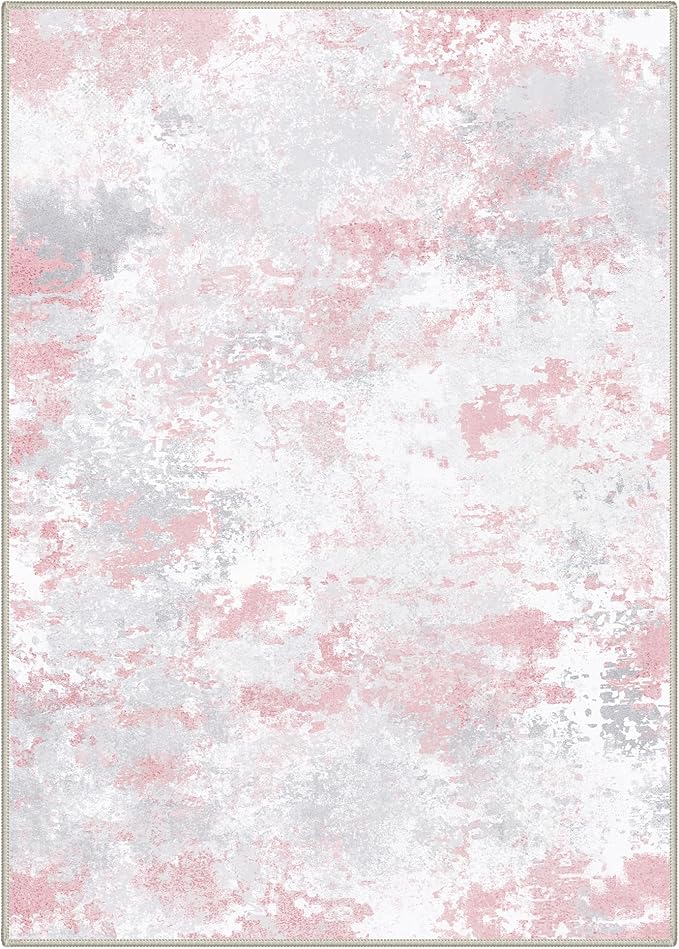 Area Rugs 5x7 for Living Room Bedroom, Modern Abstract Machine Washable Rug, Large Soft Low Pile Floor Carpet with Non Slip Backing for Dining Room, Light Pink