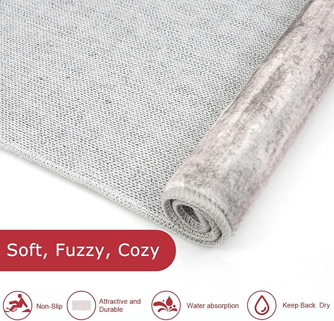 KOZYFLY Modern Abstract Hallway Runner, 2x12 Washable Rug Runner Non-Slip Soft Striped Kitchen Runner Rug, Grey/Light Beige/Brown Print Carpet for Entryway Bathroom