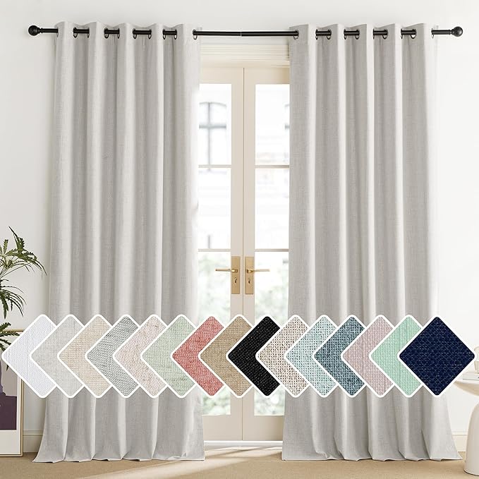 NICETOWN Snowbound Vintage Linen 100% Blackout Curtains for Living Room, Thermal Insulated Curtains 84" Long, Noise Reducing Window Treatment Drapes for Dining Room, 62" Wide Per Panel, Set of 2