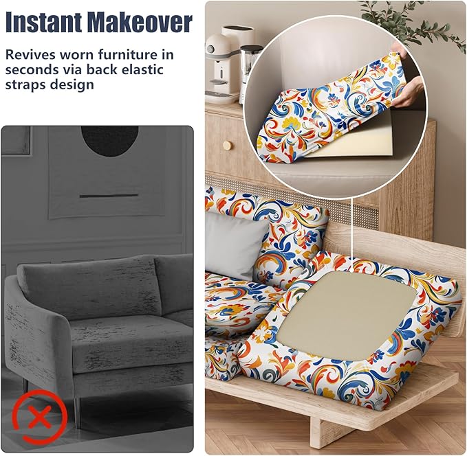 8Pcs Stretch Patio Cushion Covers, Outdoor Couch & Sofa Replacement Slipcovers for Patio Furniture Cushion Covers, Washable Reusable Furniture Protector