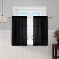 Black Linen Kitchen Curtains 45 Inch Length Set 2 Panel Back Tab Pocket Semi Sheer Drapes Short Narrow Mini Curtain Tiers for Small Bathroom Window Door Entryway Cottage Decor 38x45
