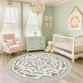 Hazo Haus Green and Blue Insect 6ft Round Soft Rugs for Nursery, Bedroom Beside Bed - Non Skid Rug Low Pile Washable Living Room Rugs, Forest Butterfly Design Stain Resistant Home Décor