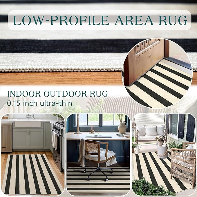 Black and White Striped Entry Rug - 3x5 Ft Washable Indoor Outdoor Front Door Mat Outside Entrance Front Porch Mat Non-Slip Floor Carpet for Bedroom Entryway Kitchen Office Porch Decor