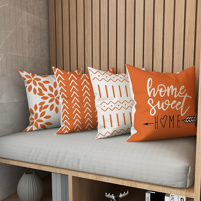 YCOLL Fall Pillow Covers 20x20 Set of 4, Modern Sofa Throw Pillow Cover for Fall Decor, Decorative Outdoor Linen Fabric Pillow Case for Couch Bed Car, Orange