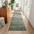 Lofus 2x10 Area Rug for Hallways,Green Washable Runner Rugs with Non Slip Rubber Backing, Low Pile Soft Carpet Runner for Kitchen Bathroom Bedroom Laundry