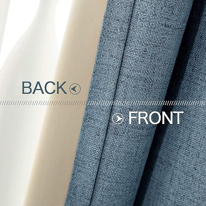 MIULEE Linen Texture Curtains for Bedroom Solid Blackout Thermal Insulated Dusty Blue Curtains Grommet Room Darkening Draperies for Living Room Nursery 52x120 Inch (2 Panels)