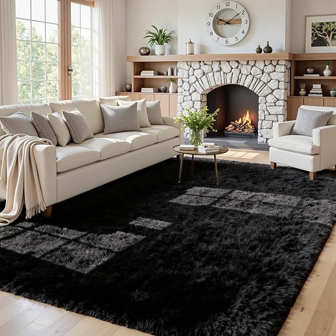 5x7 Area Rugs for Living Room: Ultra Soft Fluffy Shag Black Rug for Bedroom, Non-Slip Large Fuzzy Plush Rug Indoor Floor Carpet for Nursery Kids Boys Girls Room, Dorms, Modern Home Decor