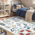 OPPODREAM Nautical Soft Area Rugs 5x7, Washable White Rug with Non Slip Backing, 5 x 7 Faux Cashmere Low-Pile 5x7 Carpet